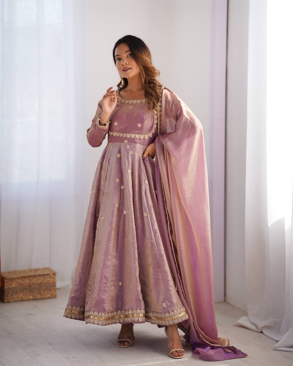 Elegant Fandy Silk Anarkali Suit Set with Dupatta