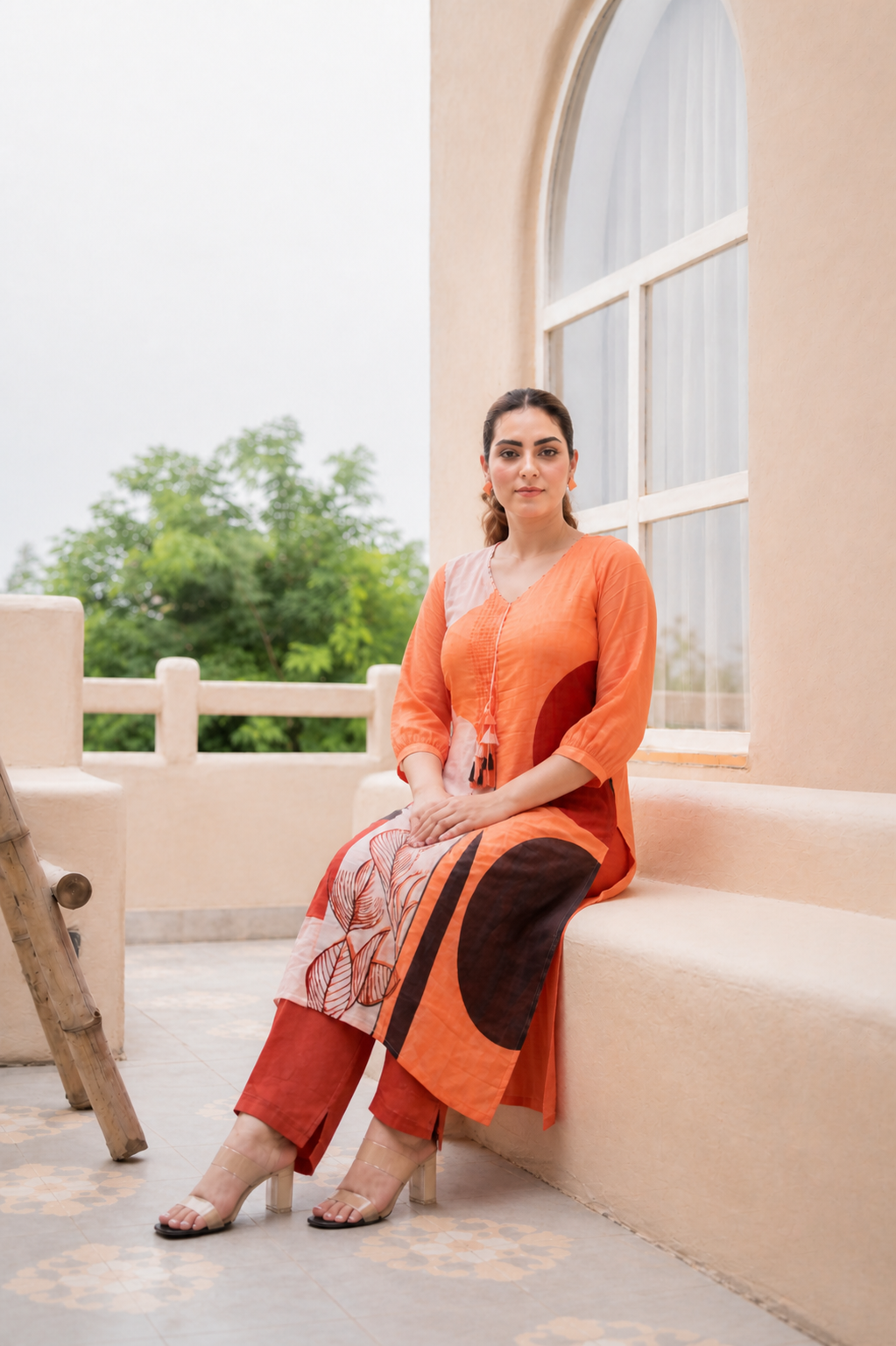 Stylish Orange Printed Kurta Set for Women