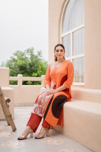Stylish Orange Printed Kurta Set for Women