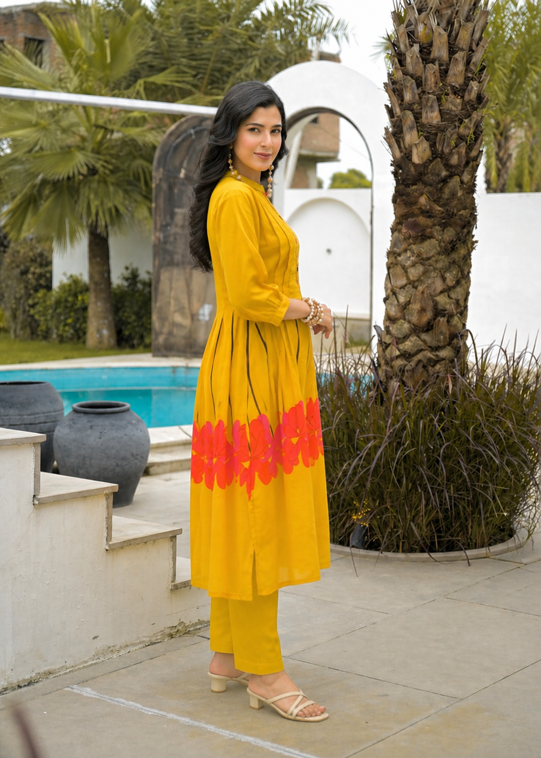 Elegant Mustard Yellow Printed Kurta Set for Women