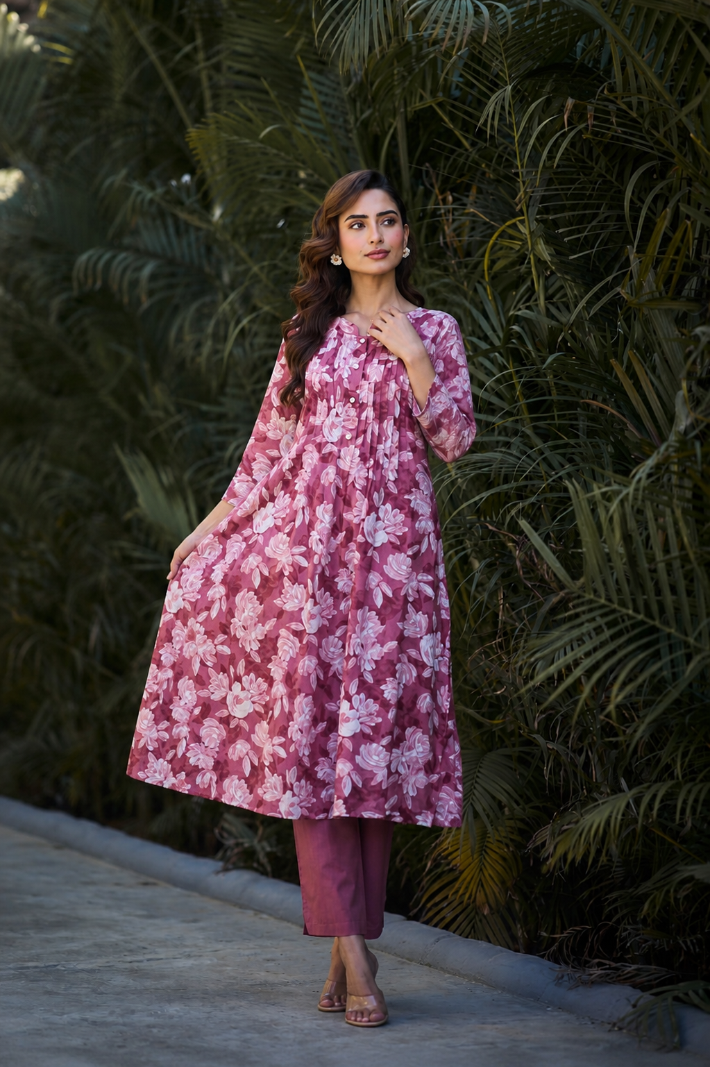 Women’s Pink Floral Printed Cotton Kurta Set