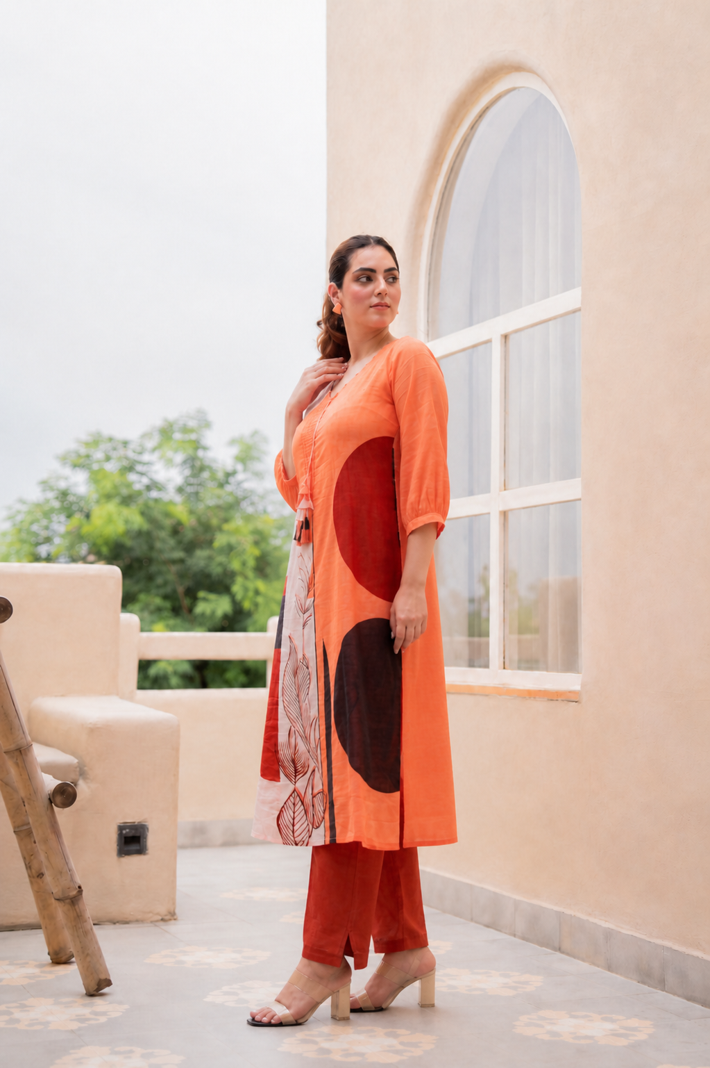 Stylish Orange Printed Kurta Set for Women