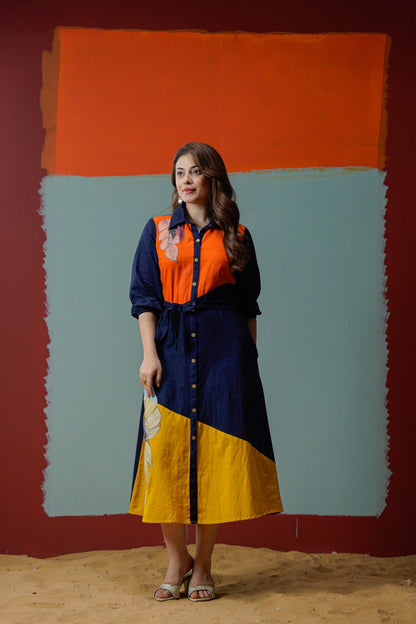 Cotton hand painted midi dress