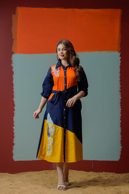 Cotton hand painted midi dress