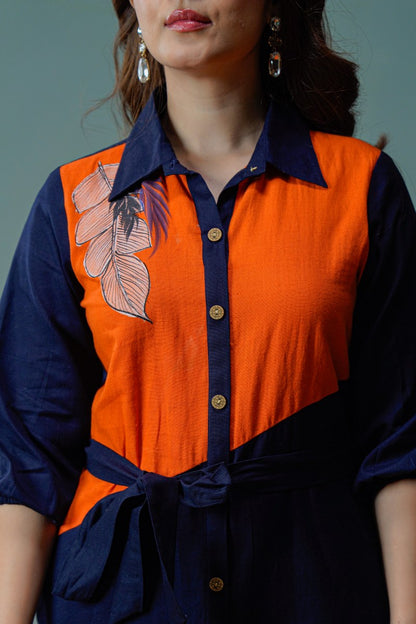 Cotton hand painted midi dress