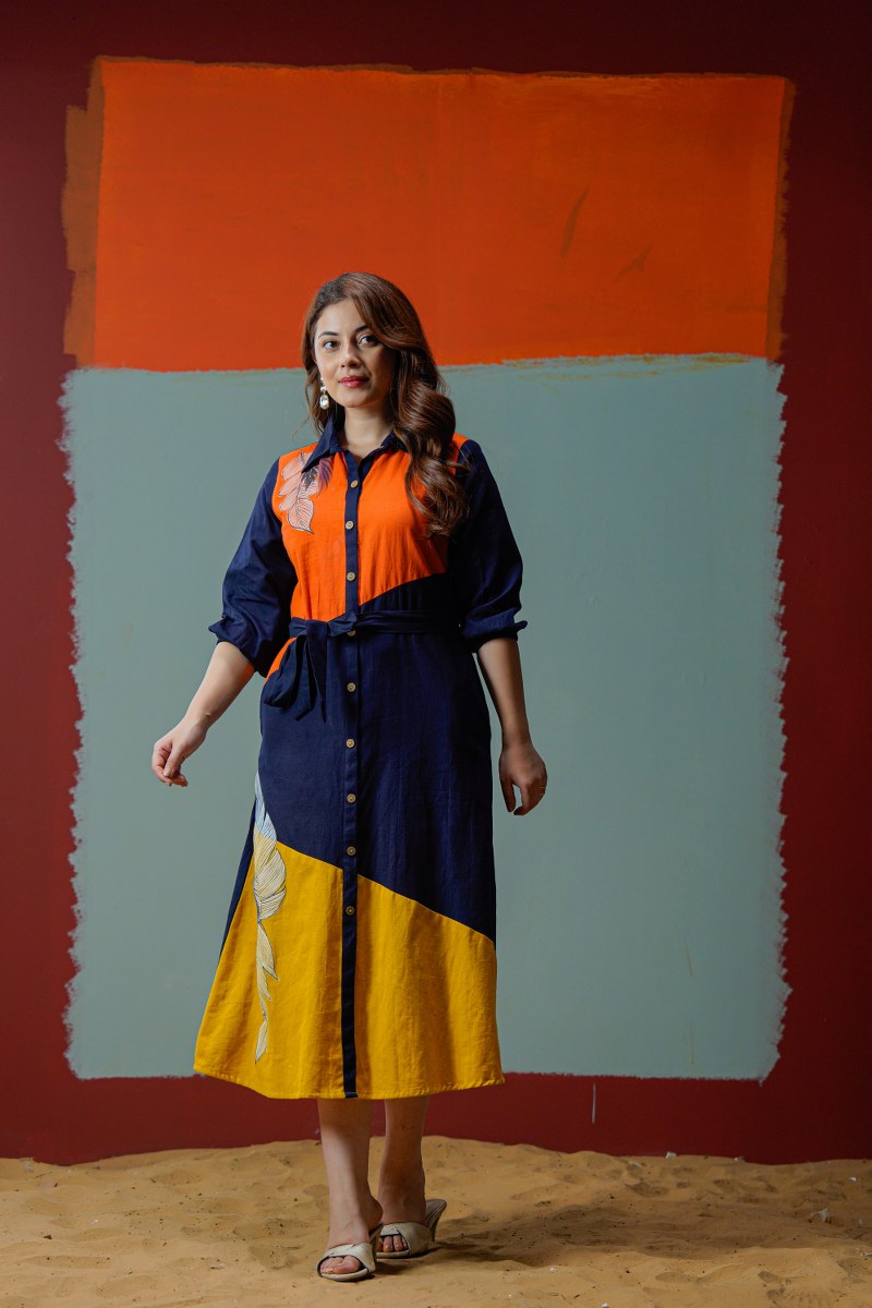 Cotton hand painted midi dress