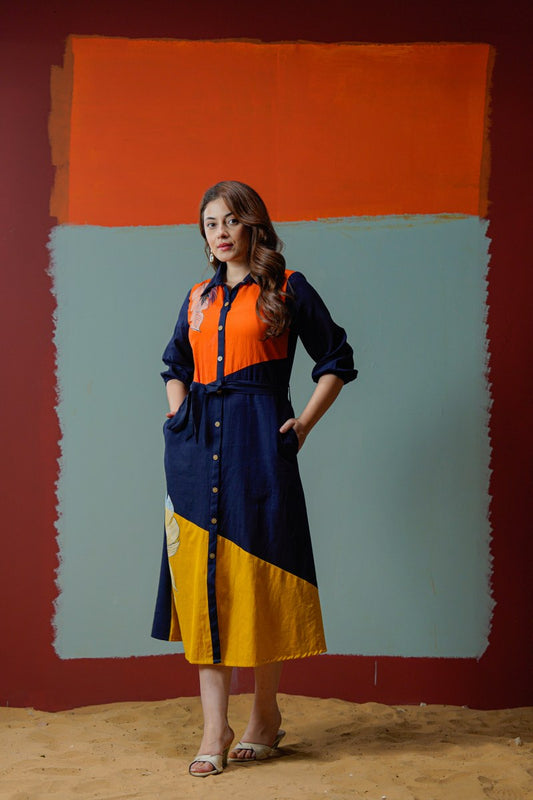 Cotton hand painted midi dress