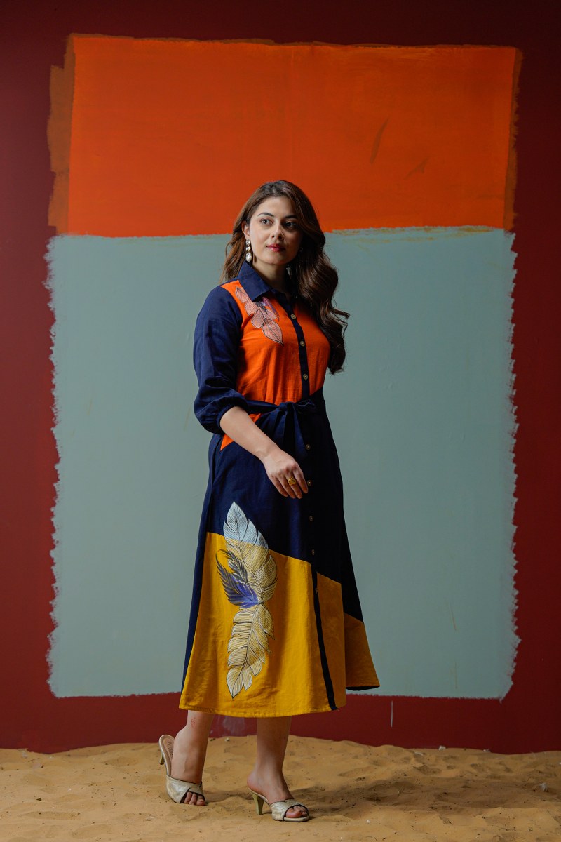 Cotton hand painted midi dress