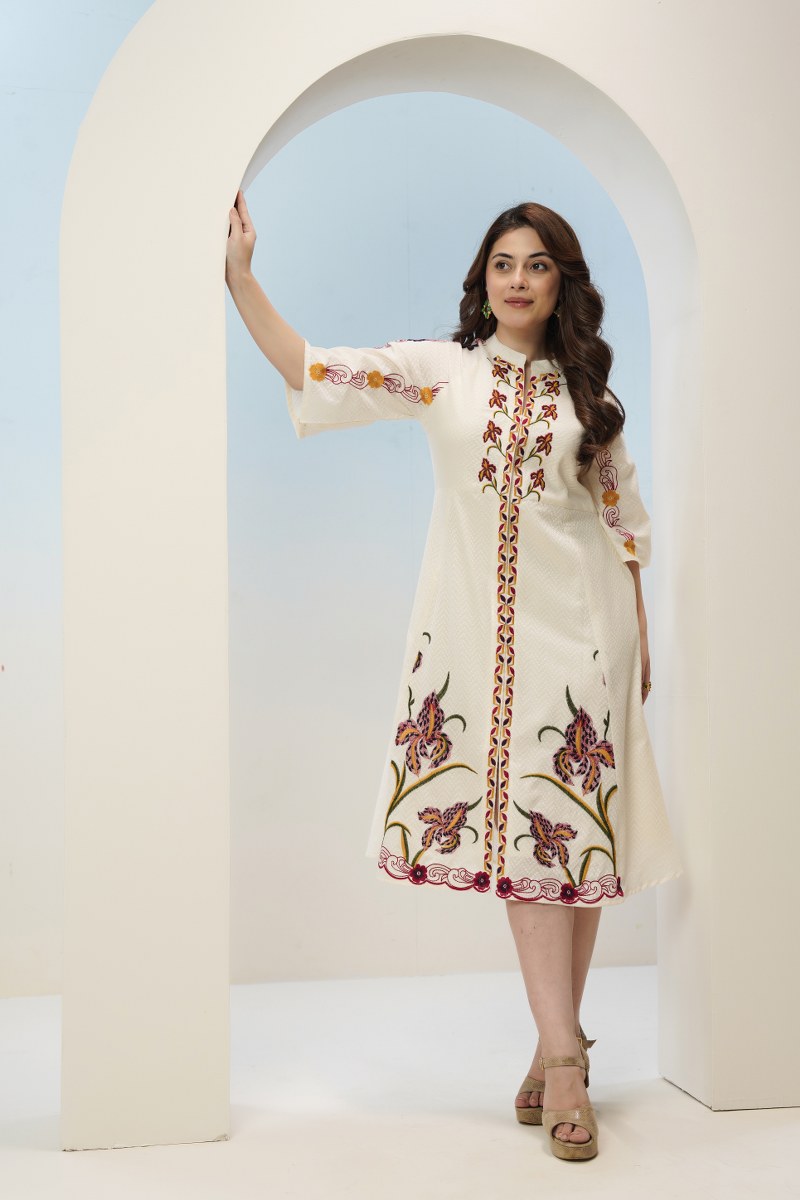 Mal Cotton Dress with Embroidery Work