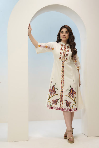 Mal Cotton Dress with Embroidery Work