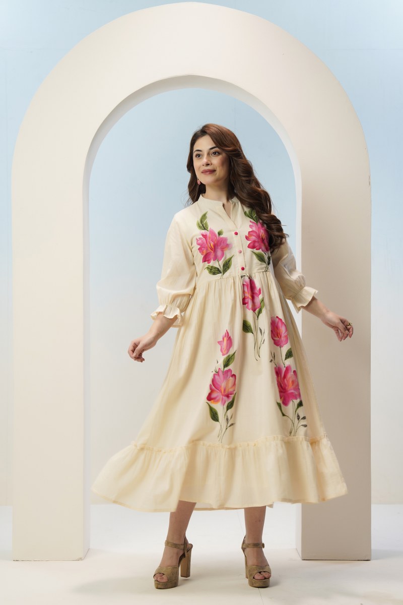 Women’s Mul Cotton Hand-Painted Dress