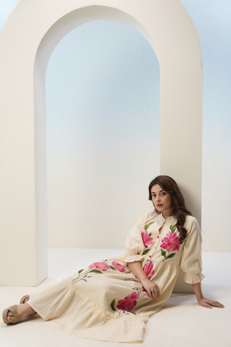 Women’s Mul Cotton Hand-Painted Dress