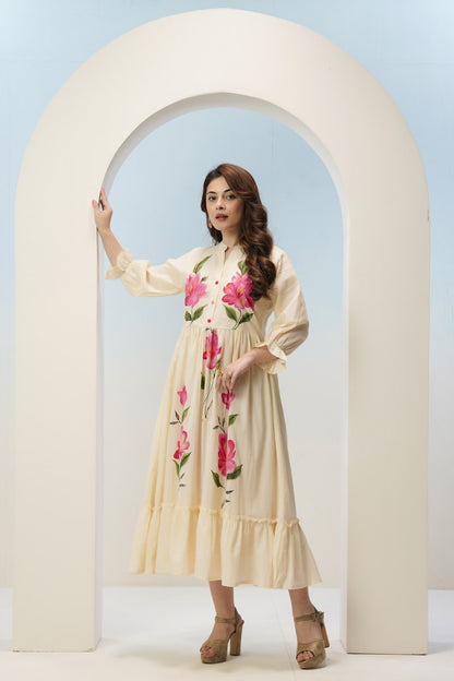 Women’s Mul Cotton Hand-Painted Dress