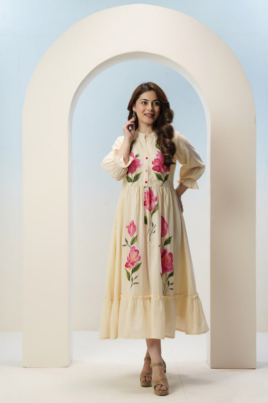 Women’s Mul Cotton Hand-Painted Dress