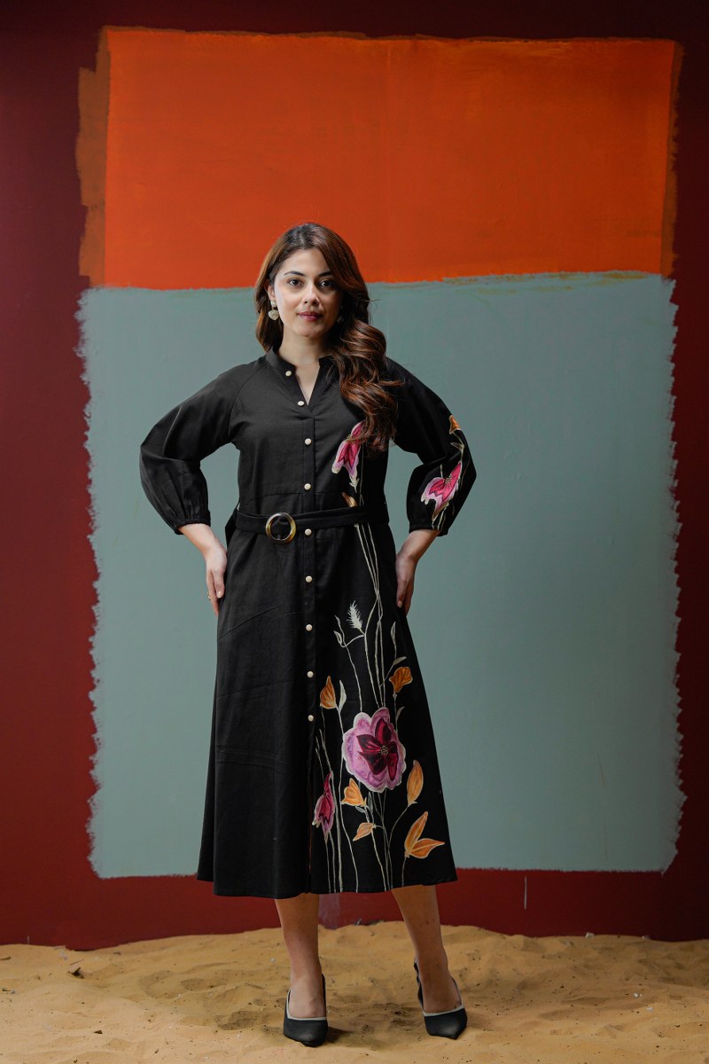 Women’s Khadi Cotton Hand-Painted Dress