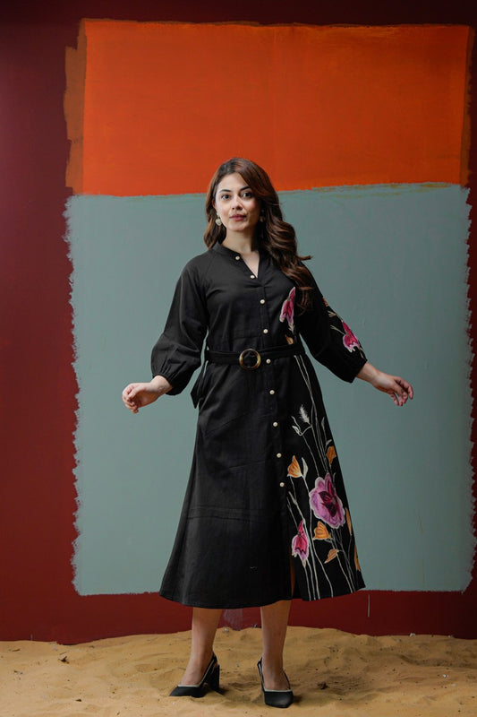 Women’s Khadi Cotton Hand-Painted Dress