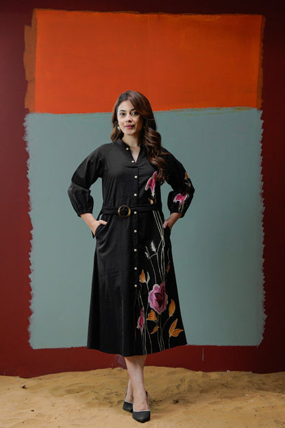 Women’s Khadi Cotton Hand-Painted Dress