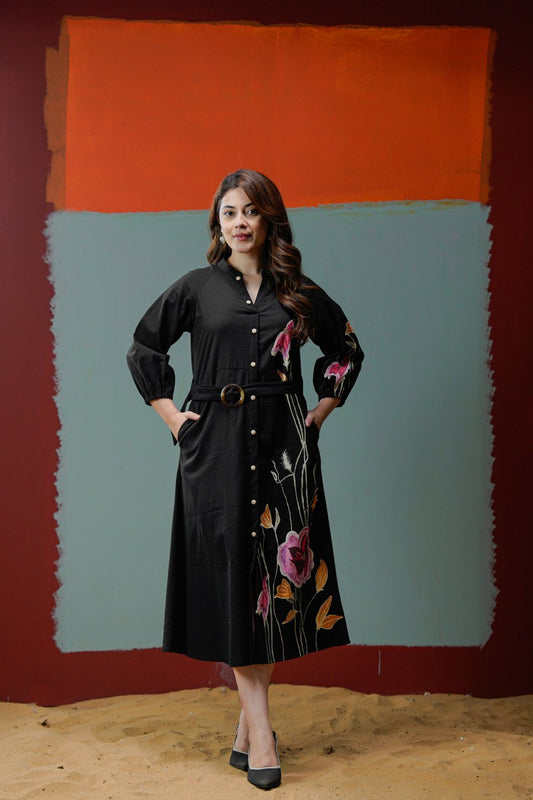 Women’s Khadi Cotton Hand-Painted Dress