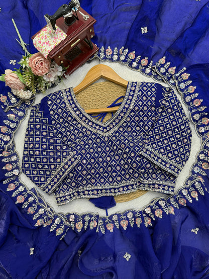 Royal Blue Designer Saree with Heavy Beads & Embroidery Work