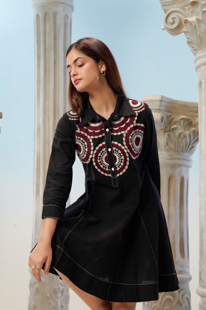 Cotton Dress featuring detailed embroidery work