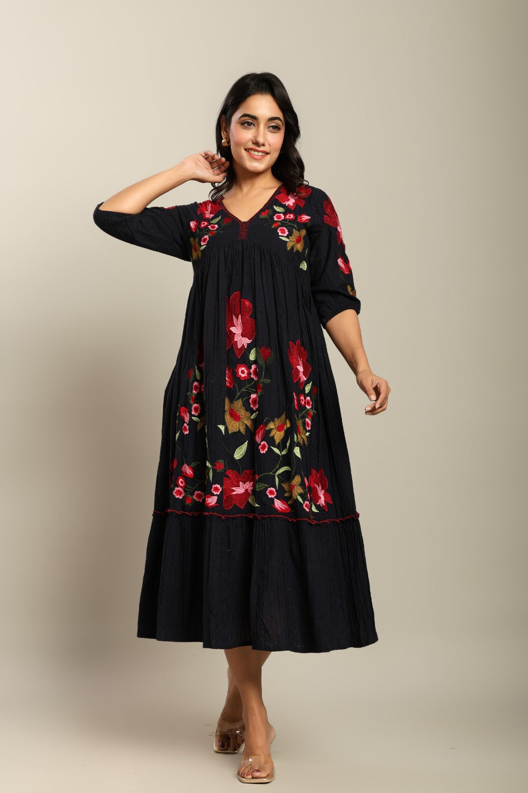 Cotton Dress with Floral Embroidery Work