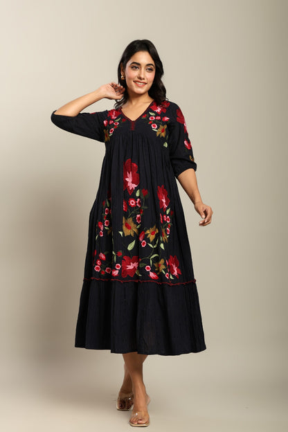 Cotton Dress with Floral Embroidery Work