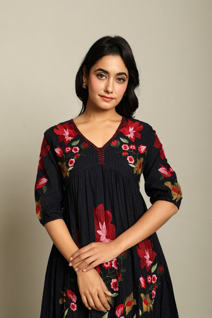 Cotton Dress with Floral Embroidery Work