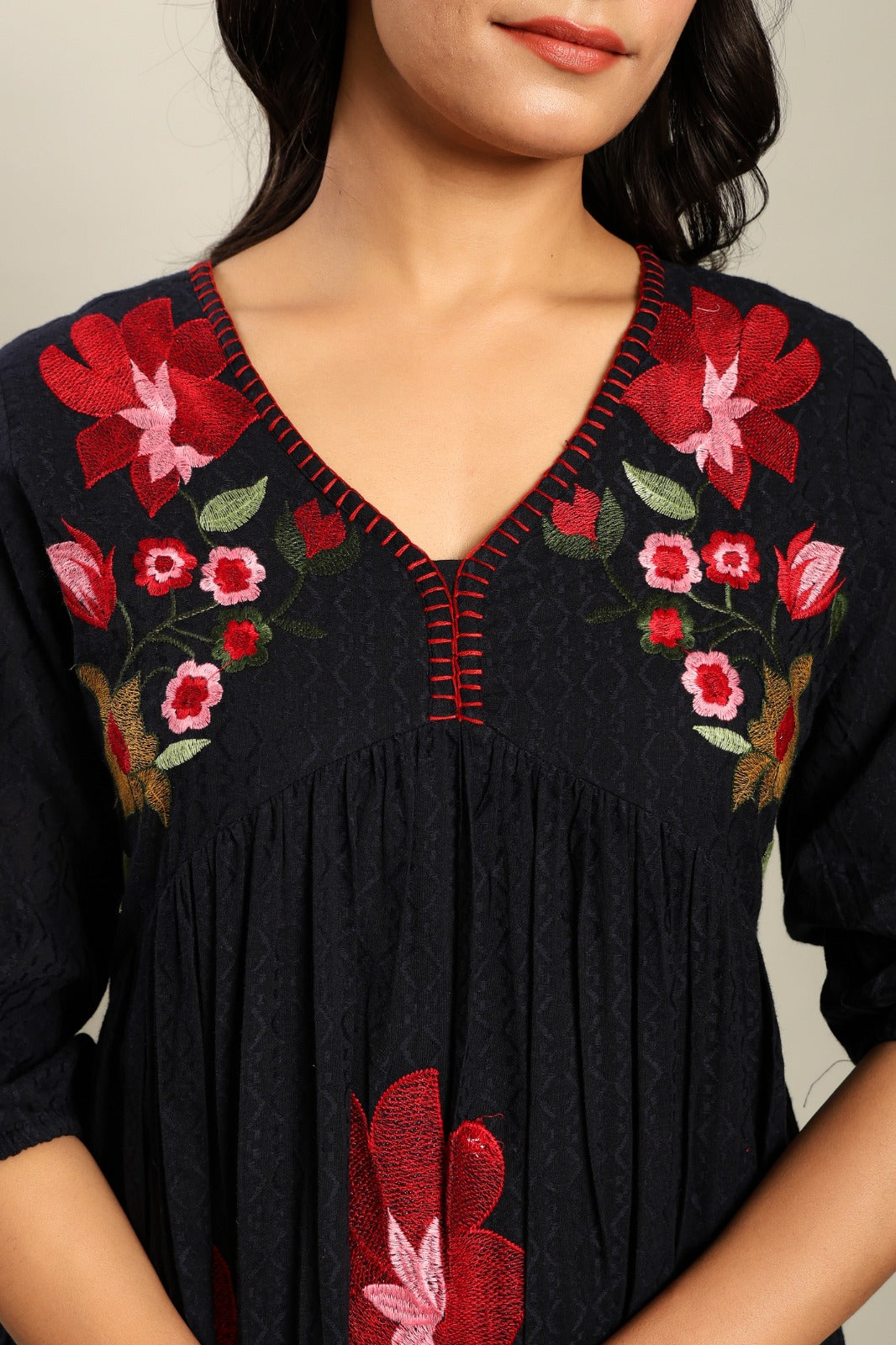Cotton Dress with Floral Embroidery Work