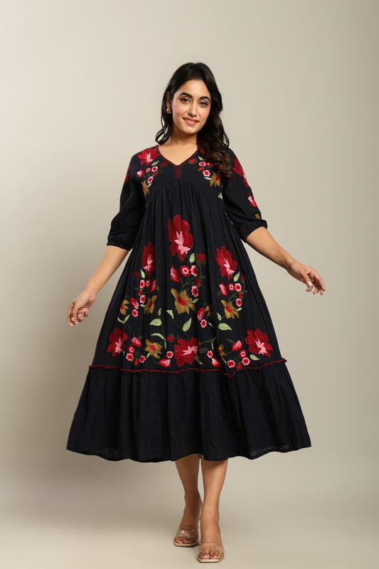 Cotton Dress with Floral Embroidery Work