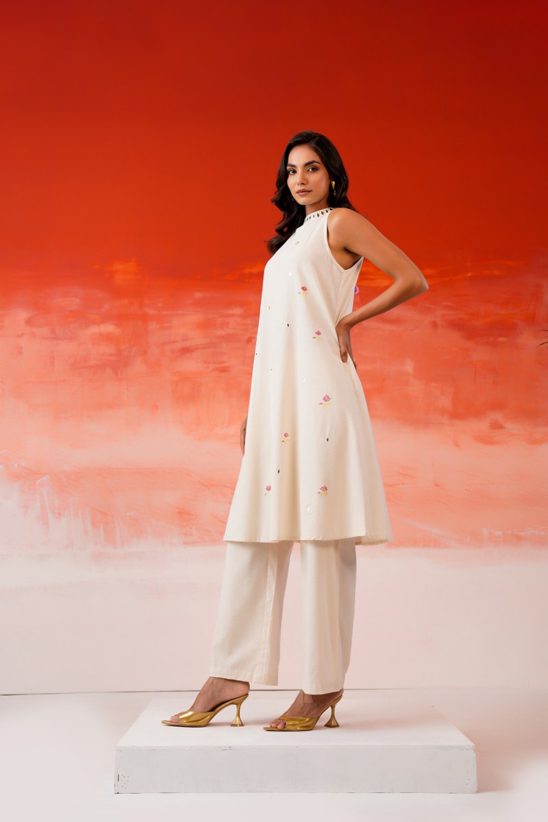 Khadi Cotton Embroidery Work Kurta Set