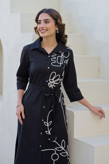 Cotton Midi Dress with Embroidery Work