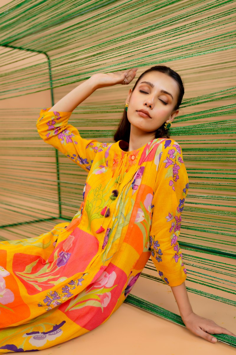 Mal Cotton Kurta Set with Painted Design