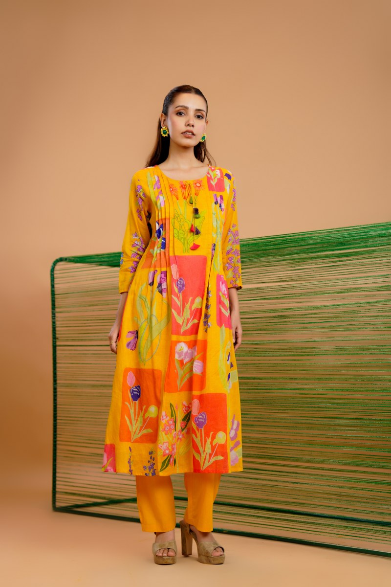Mal Cotton Kurta Set with Painted Design