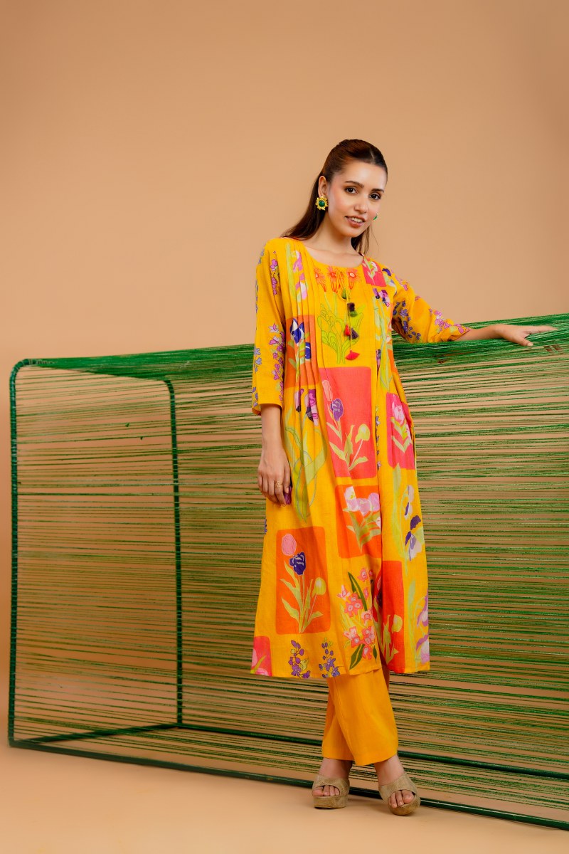 Mal Cotton Kurta Set with Painted Design