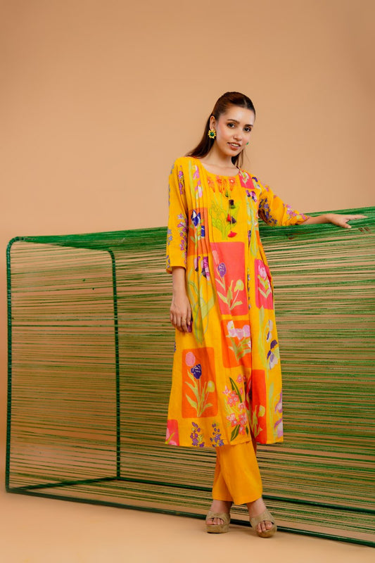 Mal Cotton Kurta Set with Painted Design