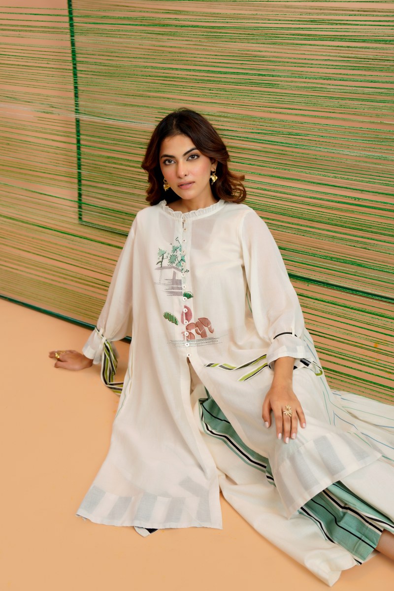 Mal Cotton Kurta Set with Hand-Painted Design