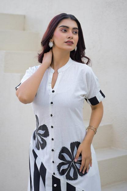 Khadi Cotton Hand Printed long middi dress