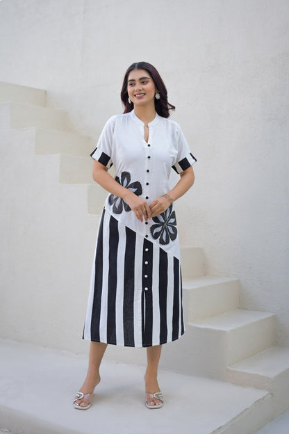 Khadi Cotton Hand Printed long middi dress