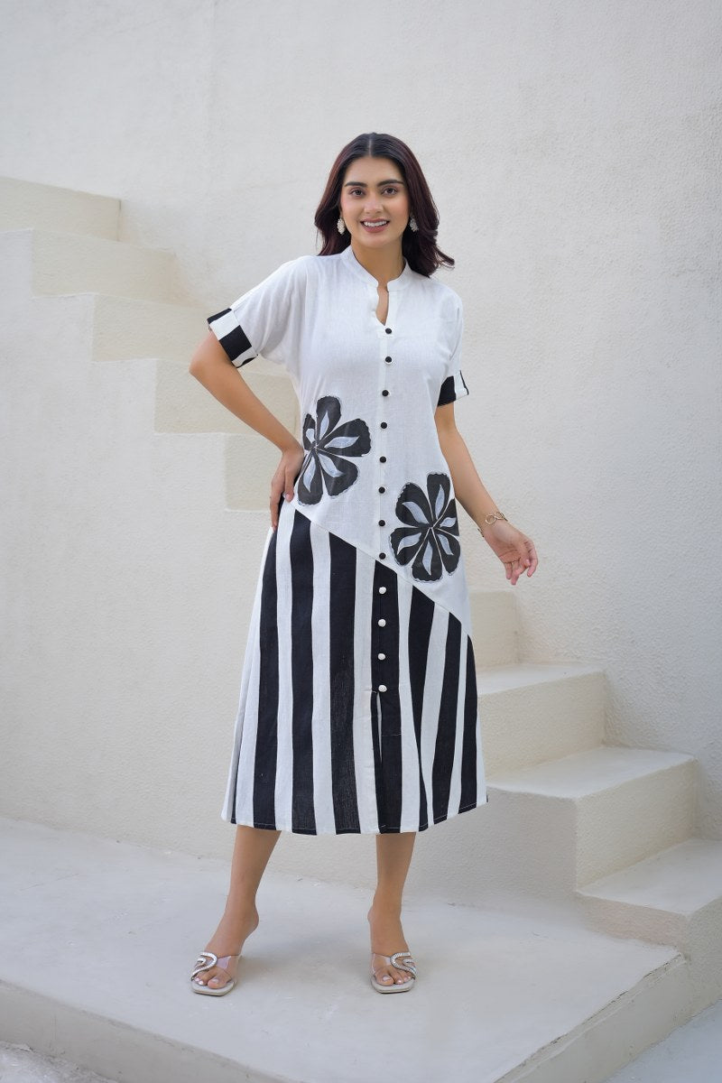 Khadi Cotton Hand Printed long middi dress