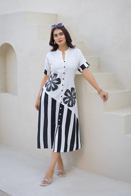 Khadi Cotton Hand Printed long middi dress