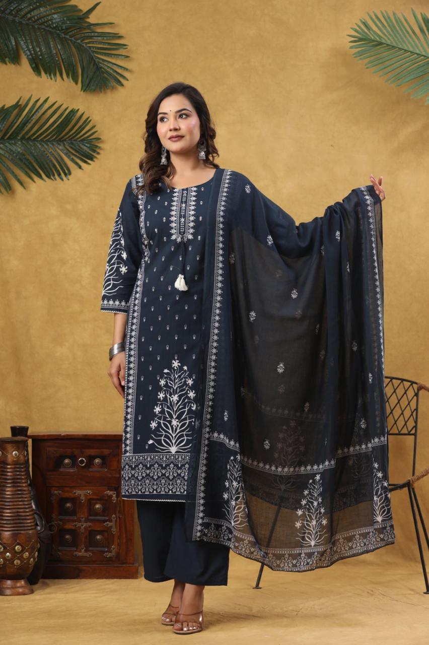 Elegant  pure cotton Printed Kurta Set with Dupatta
