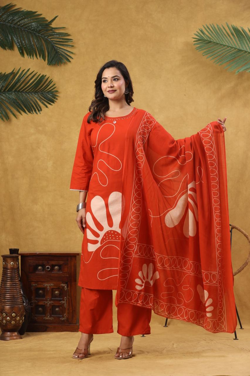 Elegant  pure cotton Printed Kurta Set with Dupatta