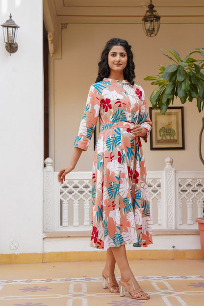 elegant floral printed cotton dress