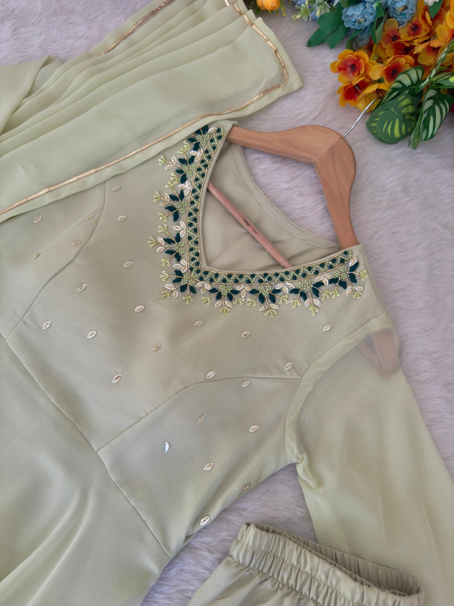 off white Anarkali with hand work
