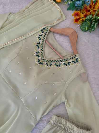 off white Anarkali with hand work