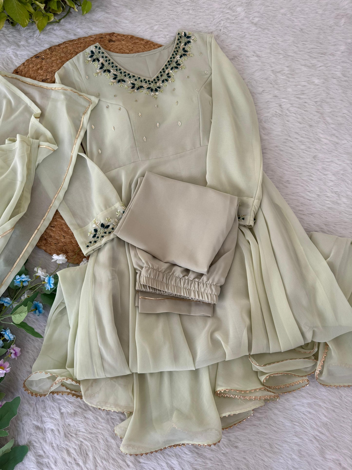 off white Anarkali with hand work