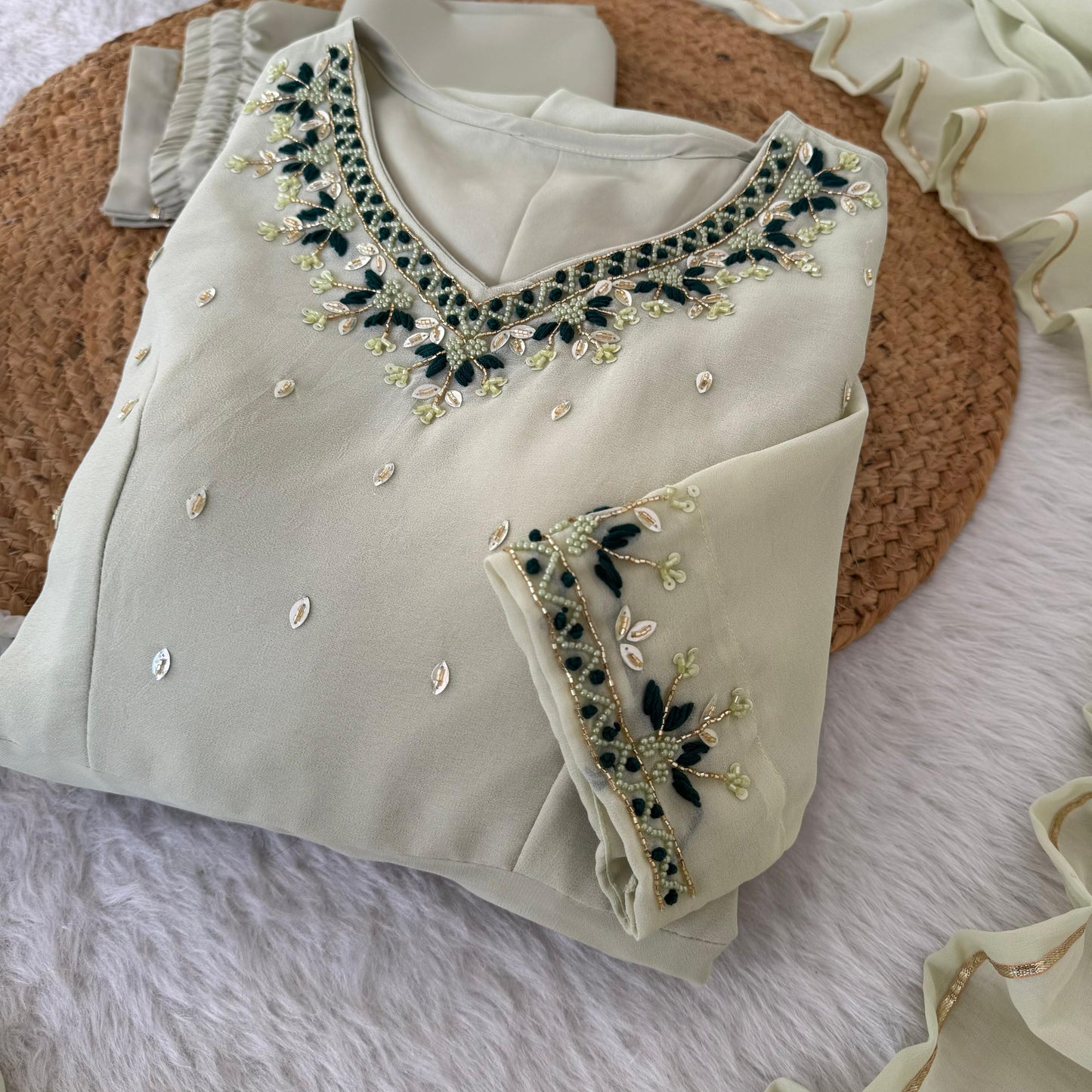 off white Anarkali with hand work