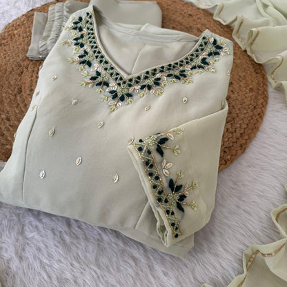 off white Anarkali with hand work
