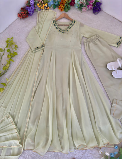 off white Anarkali with hand work