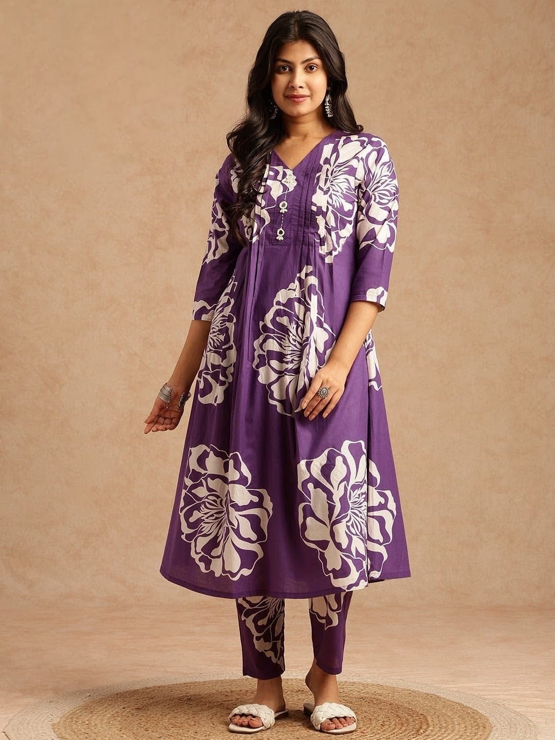 Teal Floral Printed Kurta Set for Women